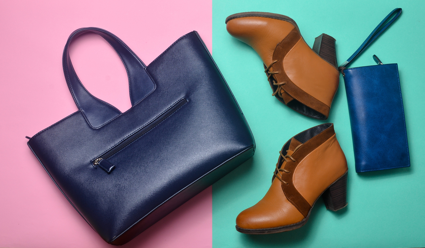 Leather bag, boots, purse